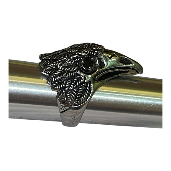 Eagle Ring Stainless Steel Ring black rhinestone eyes. Statement ring - Picture 8 of 10